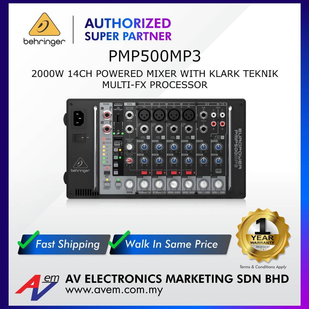 BEHRINGER EUROPOWER PMP500MP3 Ultra-Compact 500-Watt 8-Channel