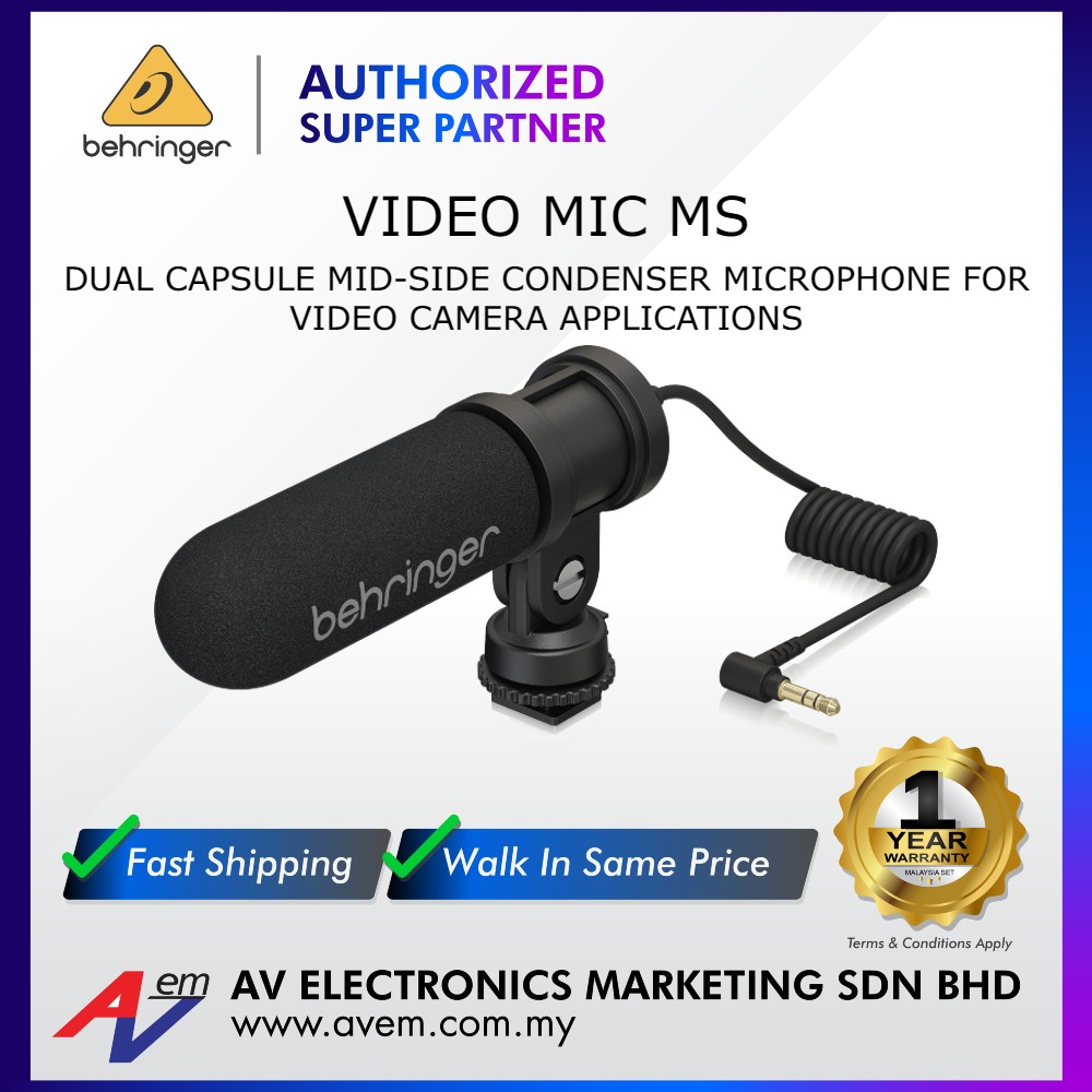 BEHRINGER VIDEO MIC MS Dual-Capsule Mid-Side Condenser Microphone for ...